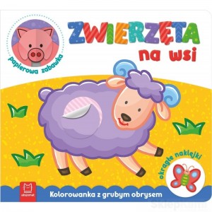 ZWIERZĘTA NA WSI KOLOROWANKA Z GRUBYM OBRYSEM NAKLEJKI AKSJOMAT